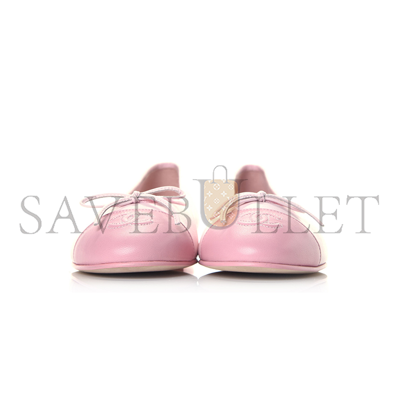 CHANEL LAMBSKIN CC CAP TOE BALLERINA FLATS LIGHT PINK 763271